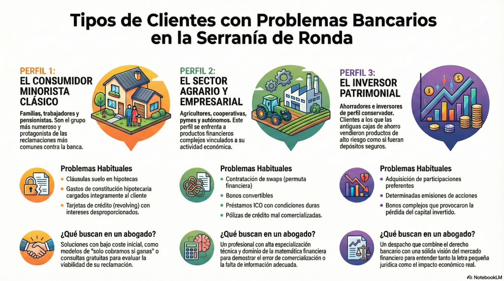 Tipos de clientes que puede tener unn Abogados especializado en Derecho bancario en Ronda
